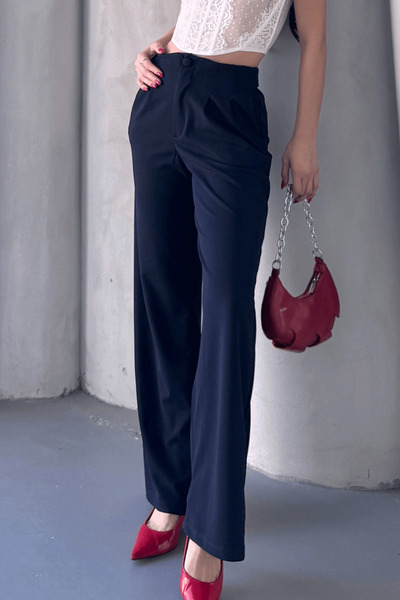 Paw Garage Γυναικείο ύφασμα Emma με κουμπιά με ψηλή μέση και ελαστική πλάτη παντελόνι palazzo