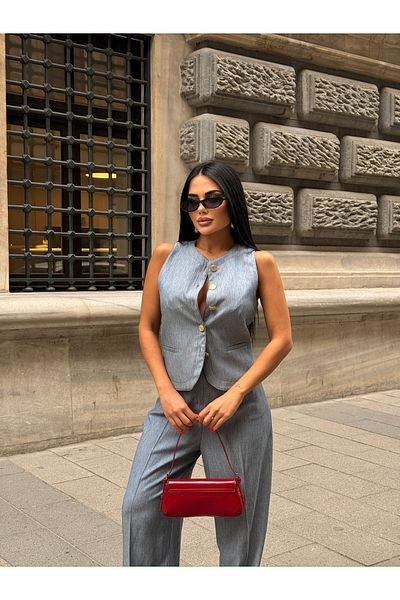 LB Laluna Butik Women's Denim Look Vest and Palazzo Pants Set