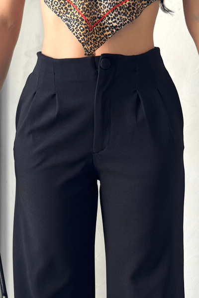 Paw Garage Γυναικείο ύφασμα Emma με κουμπιά με ψηλή μέση και ελαστική πλάτη παντελόνι palazzo