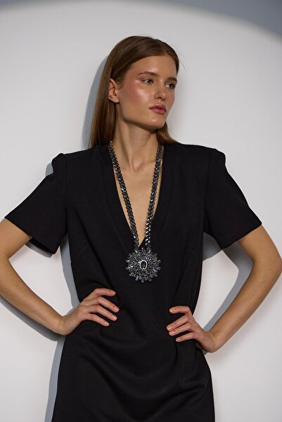 NOK İSTANBUL Jewelled Sporty Elegance Mini Elbise Siyah