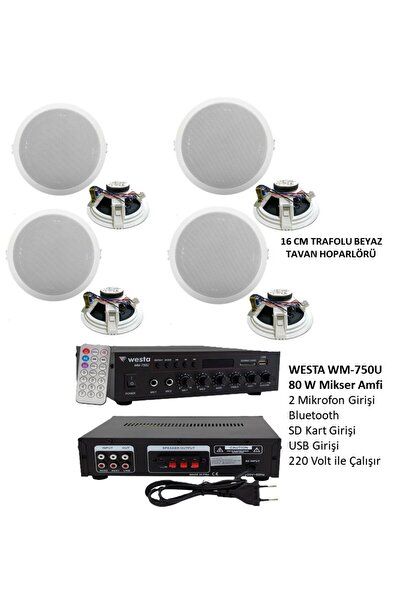 Westa Anfi Tavan Hoparlör Mağaza Ses Sistemi 4'lü Beyaz