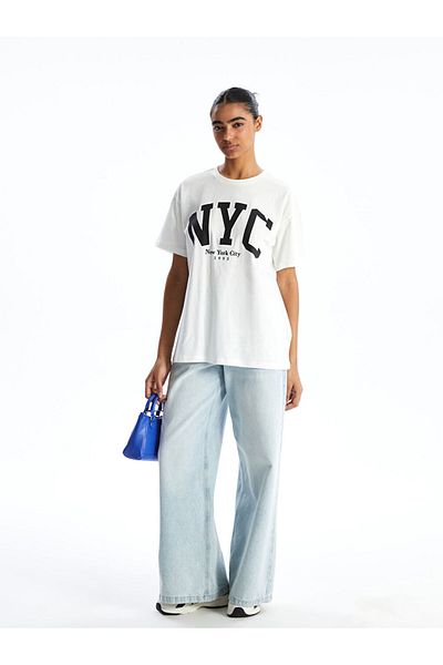 LC Waikiki Νέα σεζόν Crew Neck New York Printed Γυναικείο Tisort - S5GP35Z8