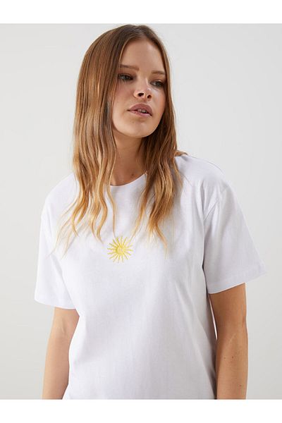 LC Waikiki Tricou de damă XSIDE alb cu decolteu cu broderie