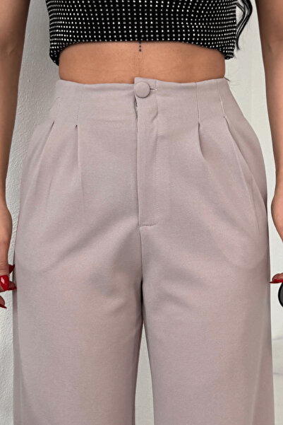 Paw Garage Women's Emma Coating Buttoned High Waist High Waist Back Elasticated Spaghetti Leg Fabric Palazzo Pants