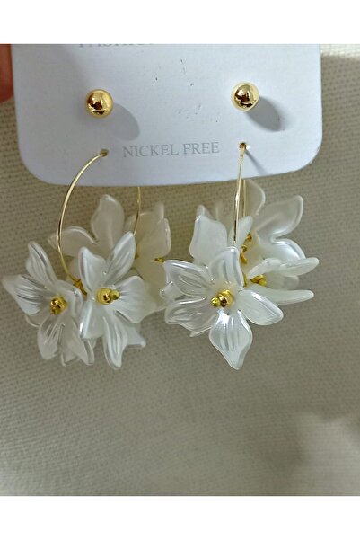 mos&more 4 Pieces White Flower Gold Hoop Women's Earrings