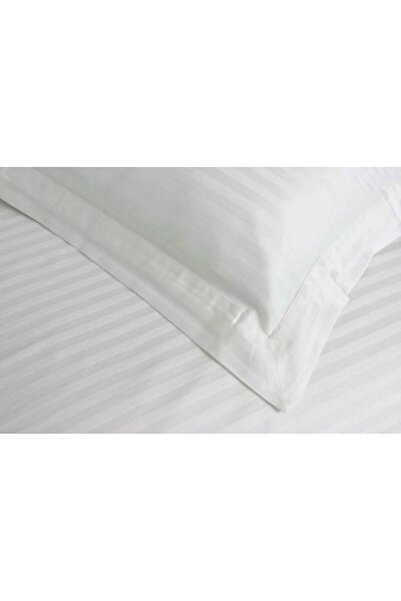 Kotonia Home Set 2 fete perna Hotel, Damasc cu dungi de 1 cm cu rame Oxford, 50x70 cm, Alb