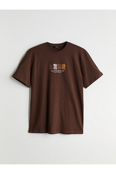 LC Waikiki Xside Brown Crew Neck Printed Combed Cotton Men's T-Shirt