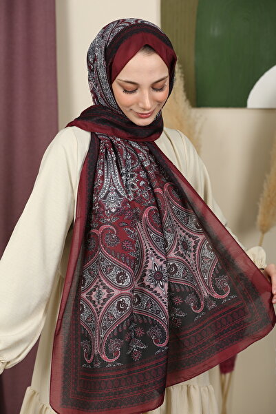 aldyoo Şal din bumbac viscoză cu model etnic retro Bordeaux