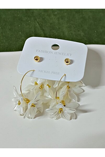 mos&more 4 Pieces White Flower Gold Hoop Women's Earrings