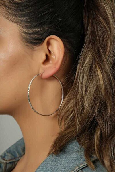 Midyat Gümüş Dünyası Kadın Beyaz Büyük Boy Halka Model Gümüş Küpe 2020369