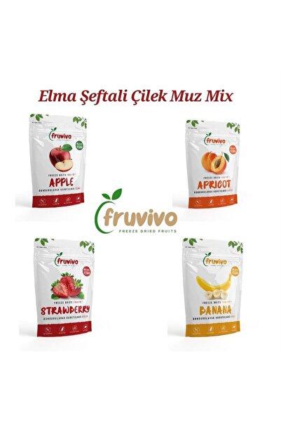 Fruvivo Freeze Dried Fruits Dondurularak Kurutulmuş, Elma, Çilek, Şeftali, Mu...