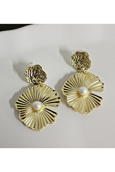 mos&more Gold İncili Büyük Sallantılı Şık Kadın Küpe