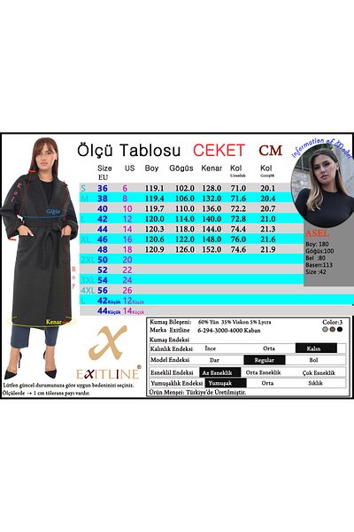 EXİTLİNE Women's Gray Standard Cut Coat