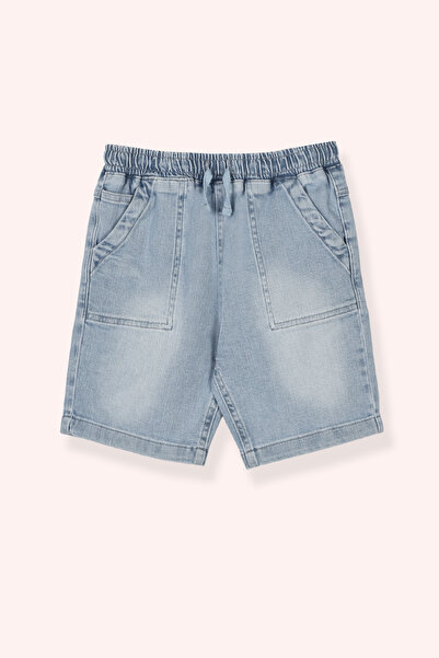 Panço Erkek Çocuk Beli Lastikli Kordonlu Yıkamalı Lacivert Kot Şort