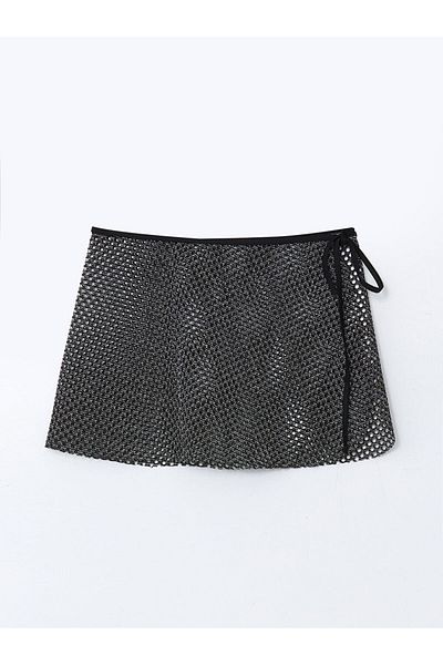 LC Waikiki Lcw Dream Black Shiny Look Mesh Detailed Women's Pareo