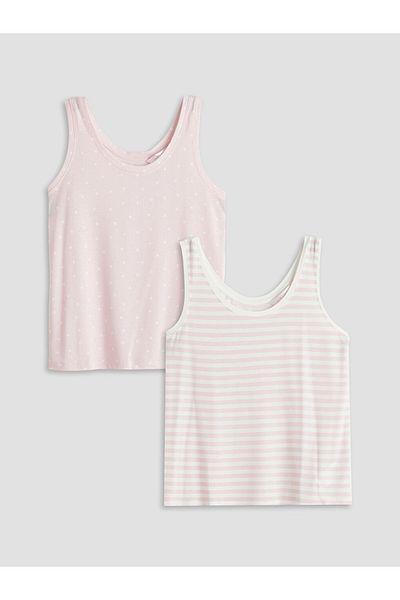 LC Waikiki Top de pijama pentru femei LCW DREAM roz cu decolteu cu dungi, pachet de 2