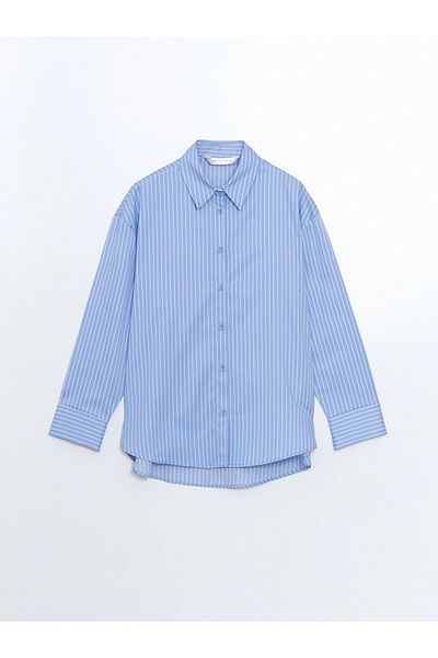 LC Waikiki Lcw Dream Blue Shirt Collar Striped Women's Pajamas Set