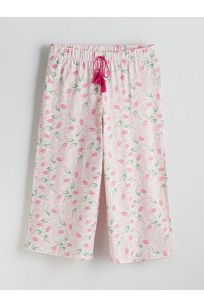 LC Waikiki LCW DREAM Ecru Elastic Waist Floral Γυναικείο Πιτζάμες Κάπρι