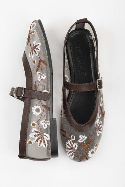 Shoeberry Γυναικείες μπαλαρίνες Floral Brown Mesh