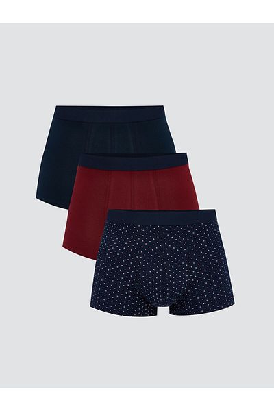 LC Waikiki Navy Blue Standard Fit Cotton Flexible Men's Boxers 3-Piece