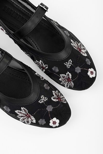 Shoeberry Dámské květinové černé síťované baleríny