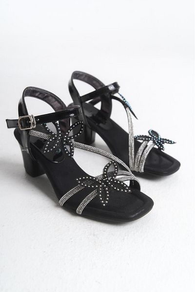 Mini Angel Butterfly Comfortable Girl's Evening Dress Butterfly Patterned Evening Dress Butterfly Black Girl's Heeled Shoes