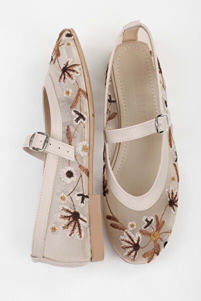 Shoeberry Women's Floral Skin Mesh Ballerinas