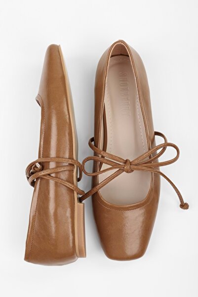 Shoeberry Women's Ballerina Caramel Skin Laced Ballerinas