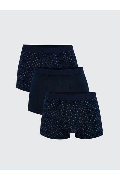 LC Waikiki Navy Blue Standard Fit Cotton Flexible Men's Boxers 3-Piece