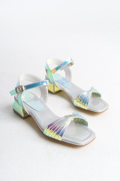 Mini Angel Hologram Girl's Cross Strap Heeled Shoes Children's Evening Dress Comfortable Stylish Heeled Shoes