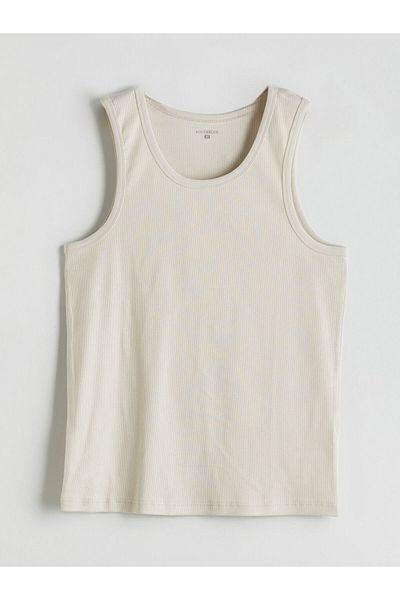 LC Waikiki Ανδρικό εσώρουχο Ecru U Neck Combed Cotton