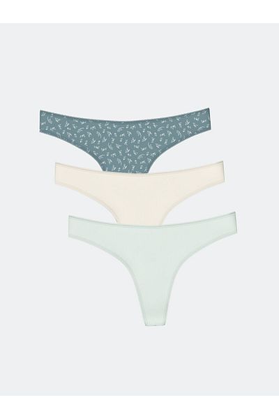 LC Waikiki Pachet de 3 chiloți tanga cu imprimeu albastru LCW DREAM