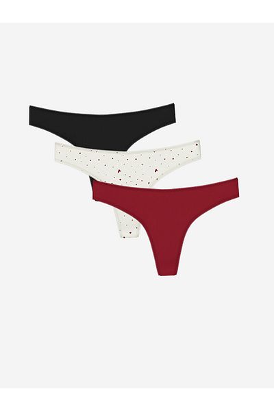 LC Waikiki Lcw Dream Ecru Printed Thong Panties 3 Pack
