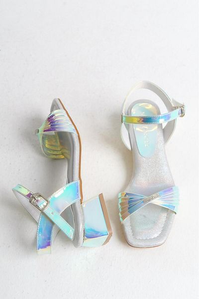 Mini Angel Hologram Girl's Cross Strap Heeled Shoes Children's Evening Dress Comfortable Stylish Heeled Shoes