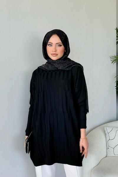 Hazamoda Baklava Desen Tunik Siyah