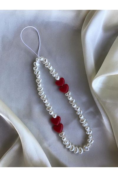 PEONY - peonyofficiall Pearl And Red Heart Phone Charm Phone String