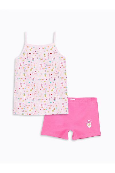 LC Waikiki LCW Kids Pink Square Collar με εμπριμέ λουράκι Βαμβακερό εσώρουχο και μπόξερ για κορίτσια