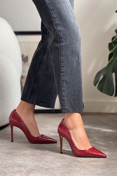 NİŞANTAŞI SHOES Vanessa Burgundy Wicker Lackleder spitze Zehe Damen Stiletto