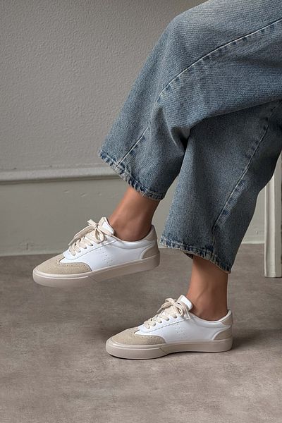 NİŞANTAŞI SHOES Brooke White Matte Beige Suede Detailed Flat Sole Women's Lace-Up Sports Shoes