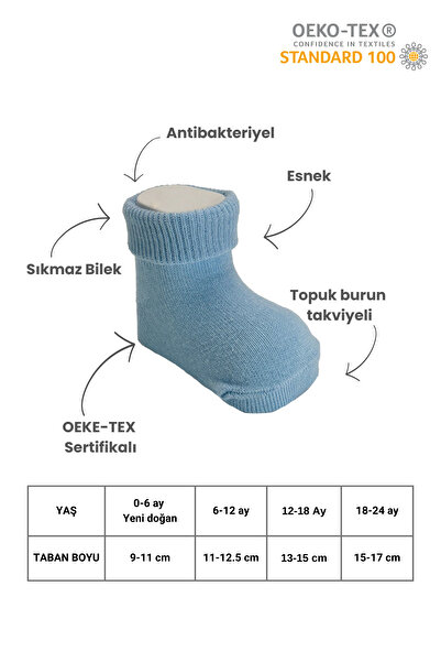 Akface Organic Cotton -Terletmez- Plain Curled Newborn Girl Boy and Child Socks Set of 5