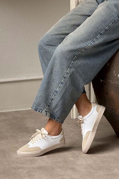 NİŞANTAŞI SHOES Brooke White Matte Beige Suede Detailed Flat Sole Women's Lace-Up Sports Shoes