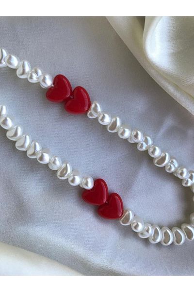 PEONY - peonyofficiall Pearl And Red Heart Phone Charm Phone String