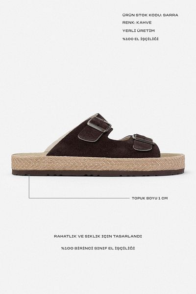 NİŞANTAŞI SHOES Sarrah Brown Genuine Suede Double Buckle Detailed Flat Sole Women's Slippers