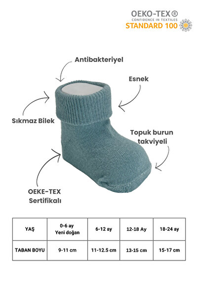 Akface Organic Cotton - Anti-Sweat - Plain Curly Newborn Girl Boy Baby and Child Socks Set of 5