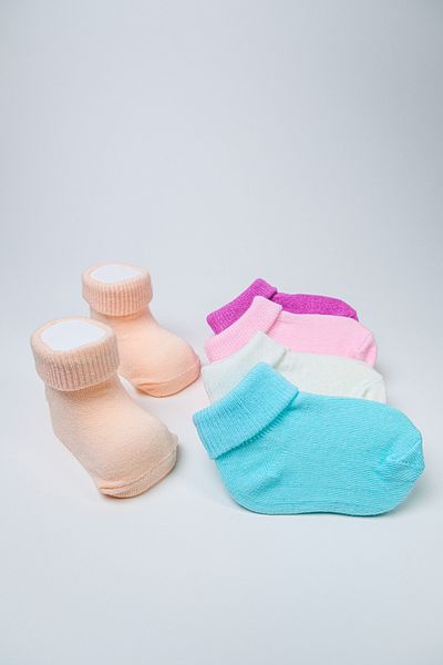 Akface Organic Cotton Patternless Plain Curled Newborn Baby Girl Boy Baby and Children's Socks Set of 5