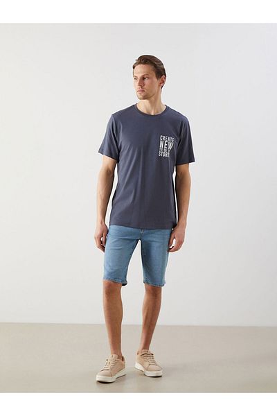 LC Waikiki New Season Crew Neck Κοντό μανίκι εμπριμέ χτενισμένο βαμβακερό ανδρικό Tisort - S5K350Z8