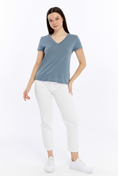 Maison La Femme Kadın T-shirt V Yaka Kısa Kollu