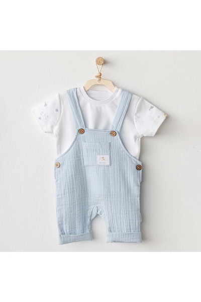 andywawa Ac25621 Ocean İs My Happy Place Muslin Baby Salopet Set Blue