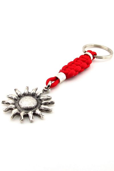 Solfera Sun Flower Sunflower Spring Red Macrame Knit Metal Tip Keychain Kc303