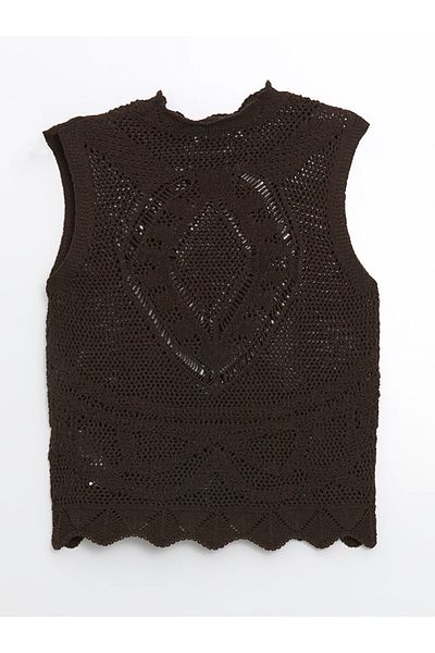 LC Waikiki Lcw Vision Brown Crew Neck Openwork Women's Knitwear Sweater